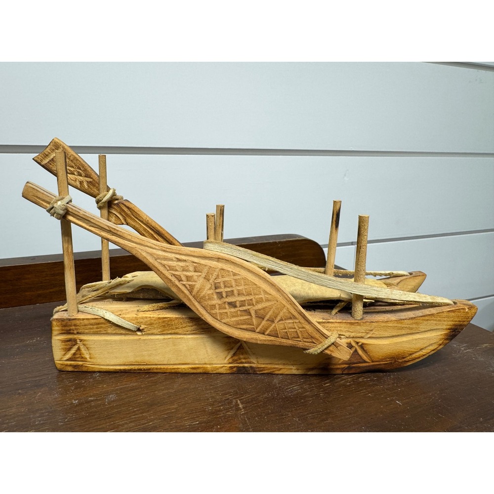 Vintage Hand Carved Wood Inuit Dog Sled Model Folk Art Alaskan Miniature